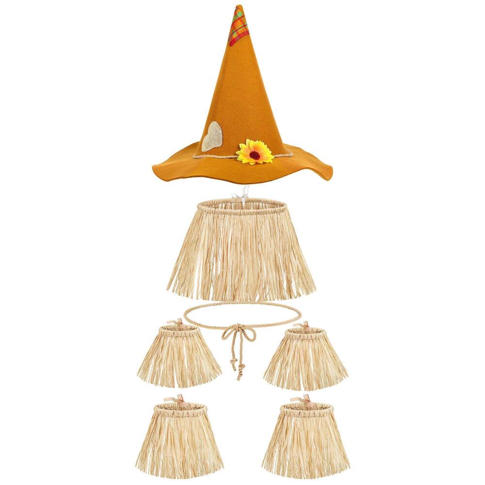 8314 7-piece Scarecrow Costume Set - Straw Kit, Hat, Cotton
